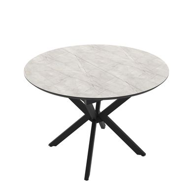 Masă de dining rotundă DOBOK LAGINA GLOSSY D110*76 cm (extensibilă, diametru 1,1 m, picioare negre)