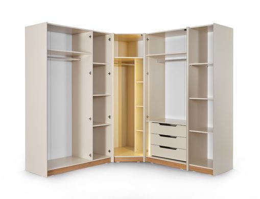 Set de dormitor BERLIN (Pat 180, dulap coltar cu 7 uși, 2 noptiere, masă de toaletă și oglindă)