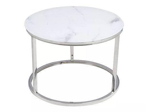 Coffee table set ATLANTA B WHITE MARBLE EFFECT with CHROME (GLASS/METAL) 80&times;45/60&times;42 cm