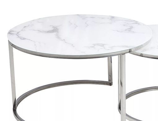 Coffee table set ATLANTA B WHITE MARBLE EFFECT with CHROME (GLASS/METAL) 80&times;45/60&times;42 cm