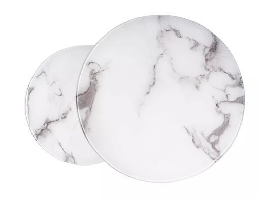Coffee table set ATLANTA B WHITE MARBLE EFFECT with CHROME (GLASS/METAL) 80&times;45/60&times;42 cm