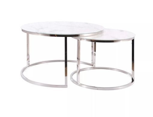 Coffee table set ATLANTA B WHITE MARBLE EFFECT with CHROME (GLASS/METAL) 80&times;45/60&times;42 cm