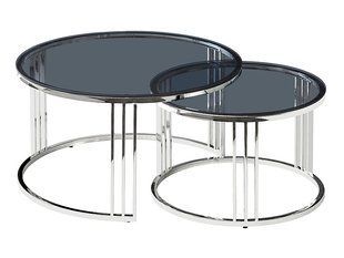 Set măsuțe de cafea VIENNA FUMURIE cu ARGINTIU (STICLĂ SECURIZATĂ/METAL) 80&times;45/60&times;40 cm