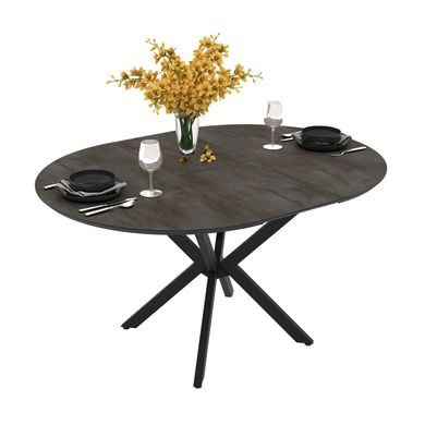 Masă de dining rotundă DOBOK IRONY D110*76 cm (extensibilă, diametru 1,1 m, picioare negre)