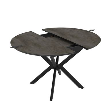 Masă de dining rotundă DOBOK IRONY D110*76 cm (extensibilă, diametru 1,1 m, picioare negre)