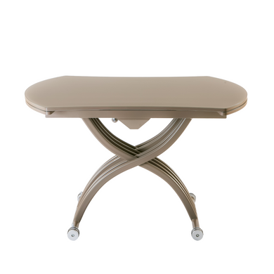 Table transformer BERGAMO KHAKI FROSTED GLASS 120*75,7/120*43/76 (extendable table with mechanism, khaki table-top MDF + khaki frosted glass, khaki metal leg)(29548)