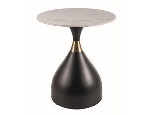 Măsuță de cafea VIRGO ALB EFECT DE MARMURĂ cu NEGRU MAT și AURIU PERIAT (CERAMICĂ/METAL) 50&times;57 cm