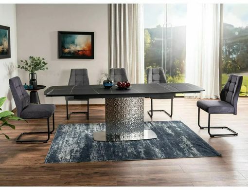 Masă de dining MONCLER CERAMIC NEGRU cu ARGINTIU (STICLĂ/CERAMICĂ/METAL) 160(240)&times;90 cm