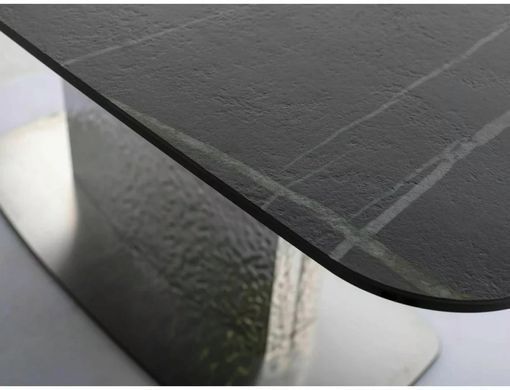 Masă de dining MONCLER CERAMIC NEGRU cu ARGINTIU (STICLĂ/CERAMICĂ/METAL) 160(240)&times;90 cm