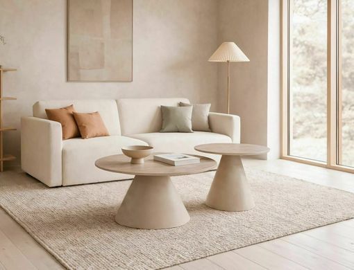 Set of coffee tables HILL II BEIGE TRAVERTINE with CASHMERE (CERAMIC/METAL) 70&times;40/45&times;47 cm