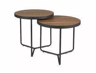 Set măsuțe de cafea PENELOPE NUC cu NEGRU (MDF FURNIRUIT/METAL) 50&times;50/50&times;45 cm