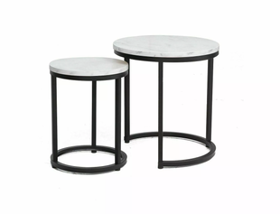 Set măsuțe de cafea HOLA ALB EFECT DE MARMURĂ cu NEGRU MAT (PAL LAMINAT/METAL) 45&times;48/32&times;42 cm