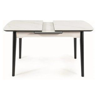 Masă de dining APOLLO ALB MAT cu NEGRU MAT (MDF/CERAMICĂ/LEMN) 120(160)&times;80 cm