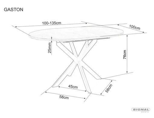 Masă de dining GASTON CERAMIC TRAVERTINE cu CAȘMIR (MDF/CERAMICĂ/METAL) 100(135)&times;100 cm