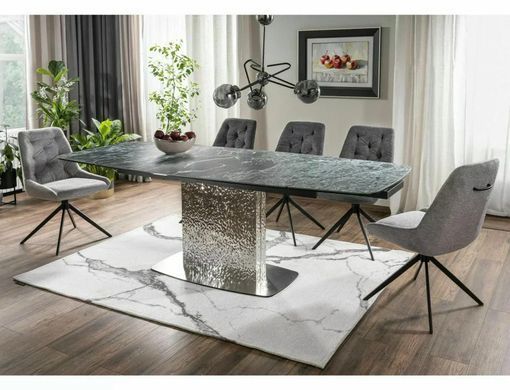 Masă de dining MONCLER CERAMIC MARIN cu ARGINTIU (STICLĂ /CERAMICĂ /METAL) 160(240)&times;90 cm