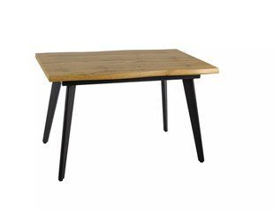 Masă de dining FRESNO STEJAR ARTISAN cu NEGRU MAT (MDF/METAL) 120(180)&times;80 cm