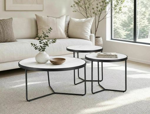 Set măsuțe de cafea DEMETER ALB MAT cu NEGRU MAT (CERAMICĂ/METAL) 80&times;40/50&times;50/50&times;45 cm