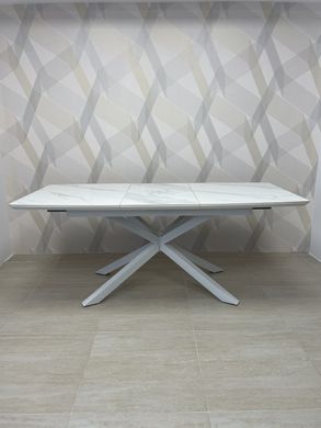 Dining table TENERIFE WHITE MARBLE 140/190*90*76 (extendable table with mechanism, table-top MDF white marble + white marble sintered stone, leg metal white marble)(29573)