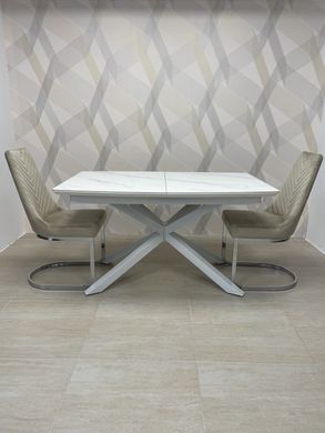 Dining table TENERIFE WHITE MARBLE 140/190*90*76 (extendable table with mechanism, table-top MDF white marble + white marble sintered stone, leg metal white marble)(29573)