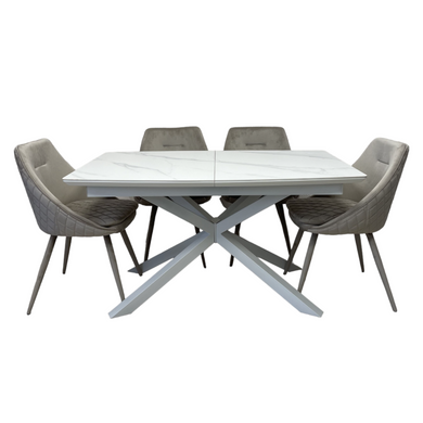 Dining table TENERIFE WHITE MARBLE 140/190*90*76 (extendable table with mechanism, table-top MDF white marble + white marble sintered stone, leg metal white marble)(29573)