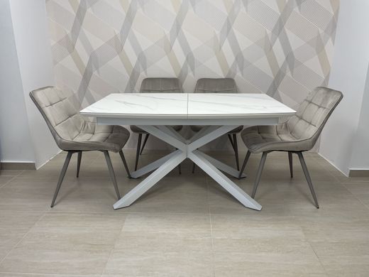 Dining table TENERIFE WHITE MARBLE 140/190*90*76 (extendable table with mechanism, table-top MDF white marble + white marble sintered stone, leg metal white marble)(29573)