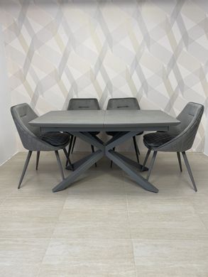 Dining tableTENERIFE GREY CERAMIC 140/190*90*76 (extendable table with mechanism, table-top MDF grey matte + grey ceramic, leg metal grey matte)(29574)