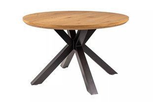 Masă de dining RITMO, blat din furnir de stejar, cadru metalic negru mat, 76,5 &times; 120 cm