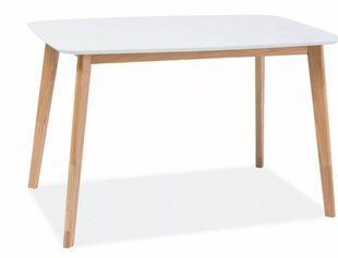 Masă de dining MOSSO I ALB cu STEJAR (MDF/LEMN DE CAUCIUC) 120&times;75 cm