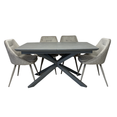 Dining tableTENERIFE GREY CERAMIC 140/190*90*76 (extendable table with mechanism, table-top MDF grey matte + grey ceramic, leg metal grey matte)(29574)