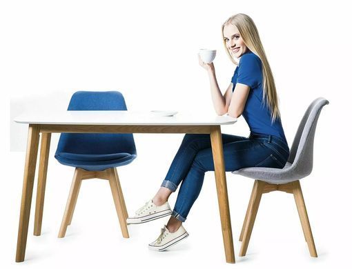 Masă de dining MOSSO I ALB cu STEJAR (MDF/LEMN DE CAUCIUC) 120&times;75 cm
