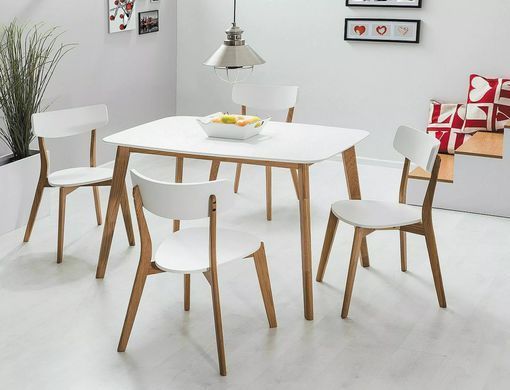 Masă de dining MOSSO I ALB cu STEJAR (MDF/LEMN DE CAUCIUC) 120&times;75 cm