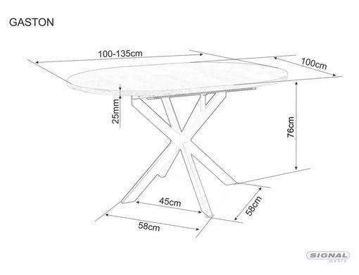 Masă de dining GASTON CERAMIC GRI MAT cu NEGRU MAT (CERAMICĂ/METAL) 100(135)&times;100 cm