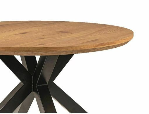 Masă de dining RITMO, blat din furnir de stejar, cadru metalic negru mat, 76,5 &times; 120 cm