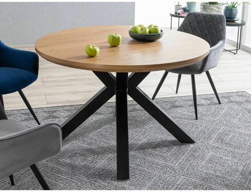 Masă de dining RITMO, blat din furnir de stejar, cadru metalic negru mat, 76,5 &times; 120 cm
