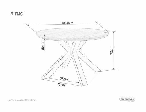Masă de dining RITMO, blat din furnir de stejar, cadru metalic negru mat, 76,5 &times; 120 cm