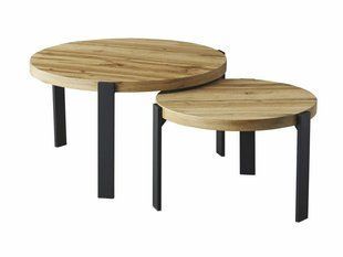 Set măsuțe de cafea POLO STEJAR ARTISAN cu NEGRU (MDF FURNIRUIT/METAL) 80&times;45/60&times;40 cm