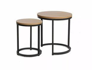 Set măsuțe de cafea HOLA STEJAR cu NEGRU MAT (PAL LAMINAT/METAL) 45&times;48/35&times;42 cm