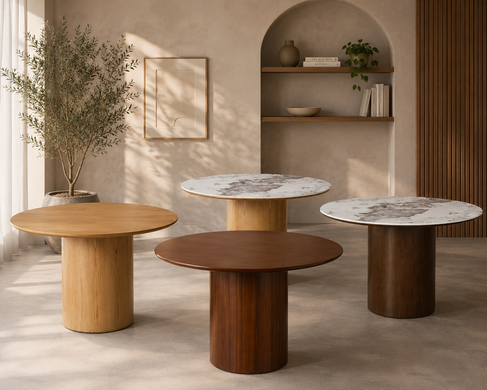 Masă de dining RONDO, blat ceramic Pandoro, alb lucios, cadru cu furnir de stejar, 76 &times; 120 cm