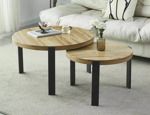 Set măsuțe de cafea POLO STEJAR ARTISAN cu NEGRU (MDF FURNIRUIT/METAL) 80&times;45/60&times;40 cm