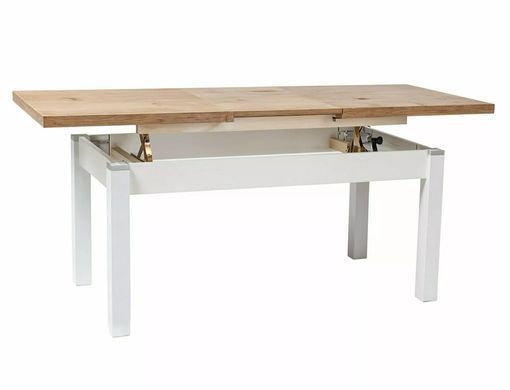 Masă de cafea extensibilă KLEOPATRA STEJAR LANCELOT cu ALB SEMIMAT (PAL LAMINAT/LEMN) 124&times;64 cm
