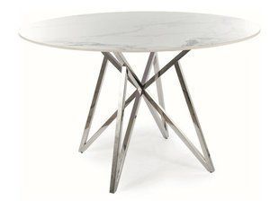 Masă de dining MURANO ALB EFECT MARMURĂ cu CROM (CERAMICĂ/METAL) 120&times;76 cm