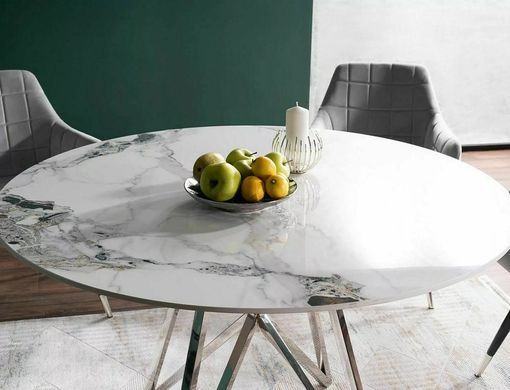 Masă de dining MURANO ALB EFECT MARMURĂ cu CROM (CERAMICĂ/METAL) 120&times;76 cm