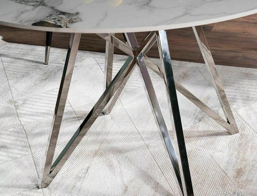 Masă de dining MURANO ALB EFECT MARMURĂ cu CROM (CERAMICĂ/METAL) 120&times;76 cm