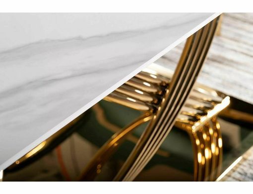 Masă de dining HERMES ALB EFECT MARMURĂ cu AURIU (CERAMICĂ/OȚEL INOXIDABIL) 160&times;90 cm