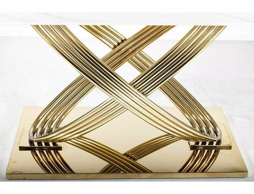 Masă de dining HERMES ALB EFECT MARMURĂ cu AURIU (CERAMICĂ/OȚEL INOXIDABIL) 160&times;90 cm