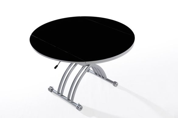 Table transformer VERONA-9 BLACK 120*120/79*42,5/76,5 (extendable table with mechanism, table-top MDF + black glass, silver metal leg)(29688)