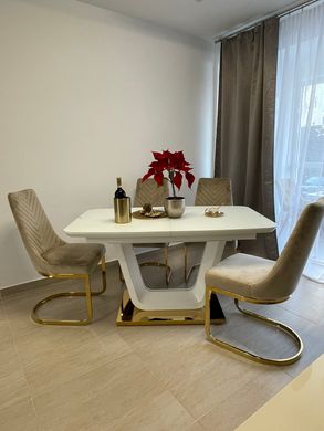 Dining chair ALICANTE-G BEIGE CAPPUCCINO 624798 (dining chair, beige cappuccino color back and seat, golden metal legs).