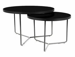 Set măsuțe de cafea ITALIA NEGRU cu NEGRU (STICLĂ/METAL) 80&times;50/60&times;45 cm