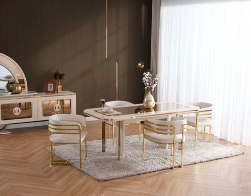 Set de living AQUA (Masă, 6 scaune, comodă și oglinda)