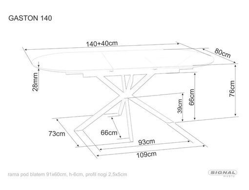Masă de dining GASTON CERAMIC GRI MAT cu NEGRU MAT (CERAMICĂ/METAL) 140(180)&times;80 cm